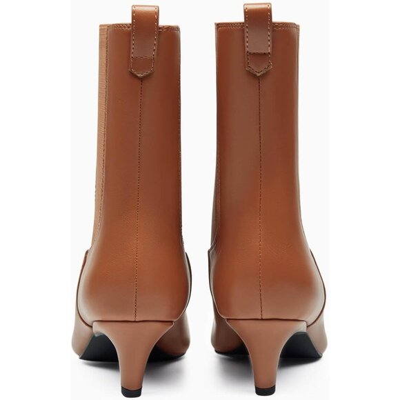 Women's Brown 1 Ankle Low Kitten Heel Pointed Toe Slip On Dressy Winter Boots - Picture 4 of 5